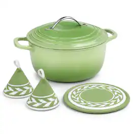 Winado - 5 QT Enameled Cast Iron Dutch Oven with Lid & Heat-Resistant Gloves & Pot Mat Compatible with All Cooktops for Braising - Green