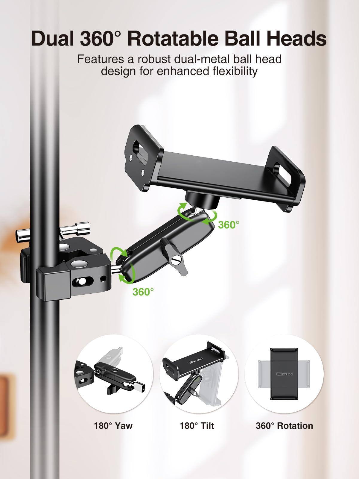 Dual 360° Rotatable Ball Heads

Features a robust dual-metal ball head design for enhanced flexibility

- 360° Rotation
- 180° Yaw
- 180° Tilt