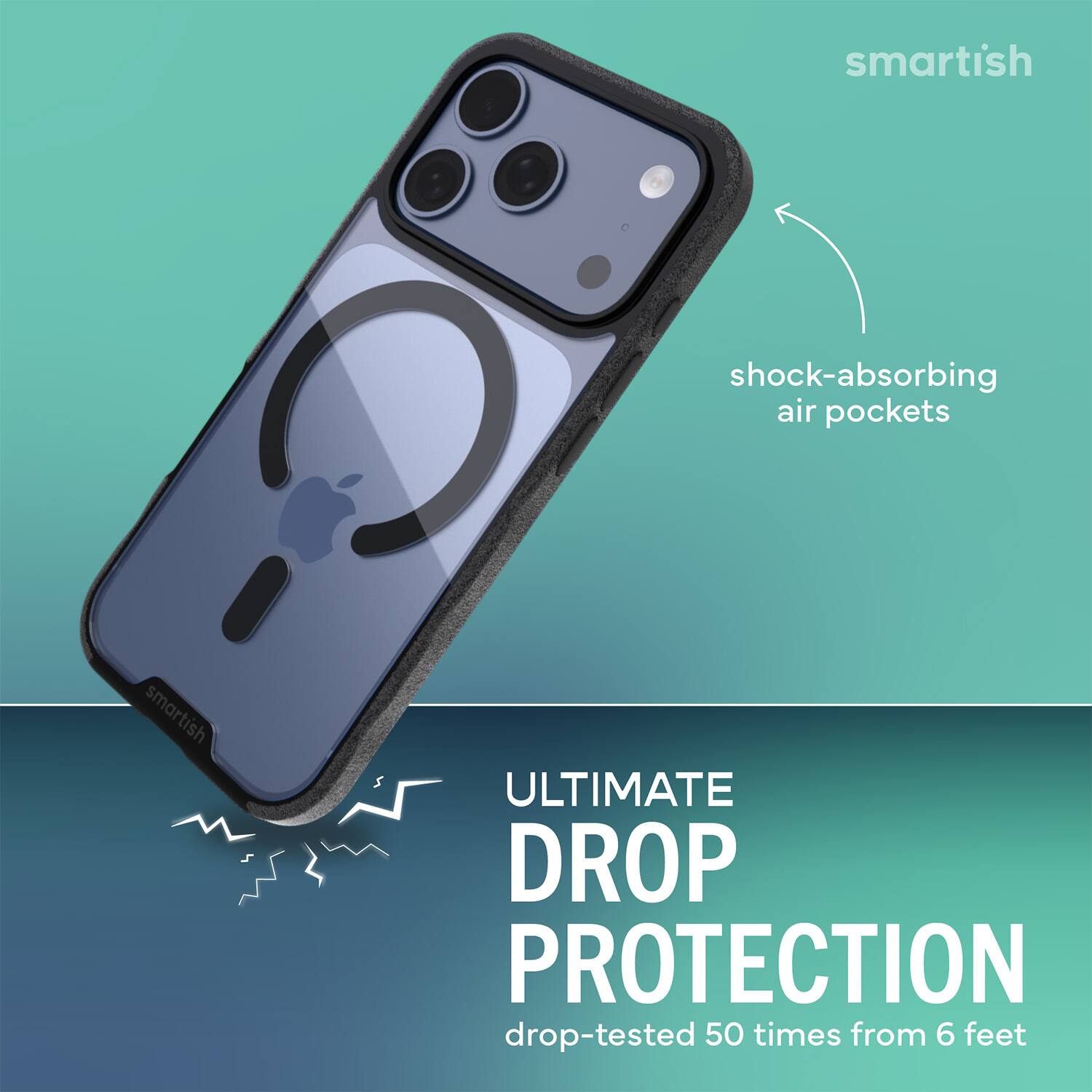 smartish shock-absorbing air pockets smartish ULTIMATE DROP PROTECTION drop-tested 50 times from 6 feet