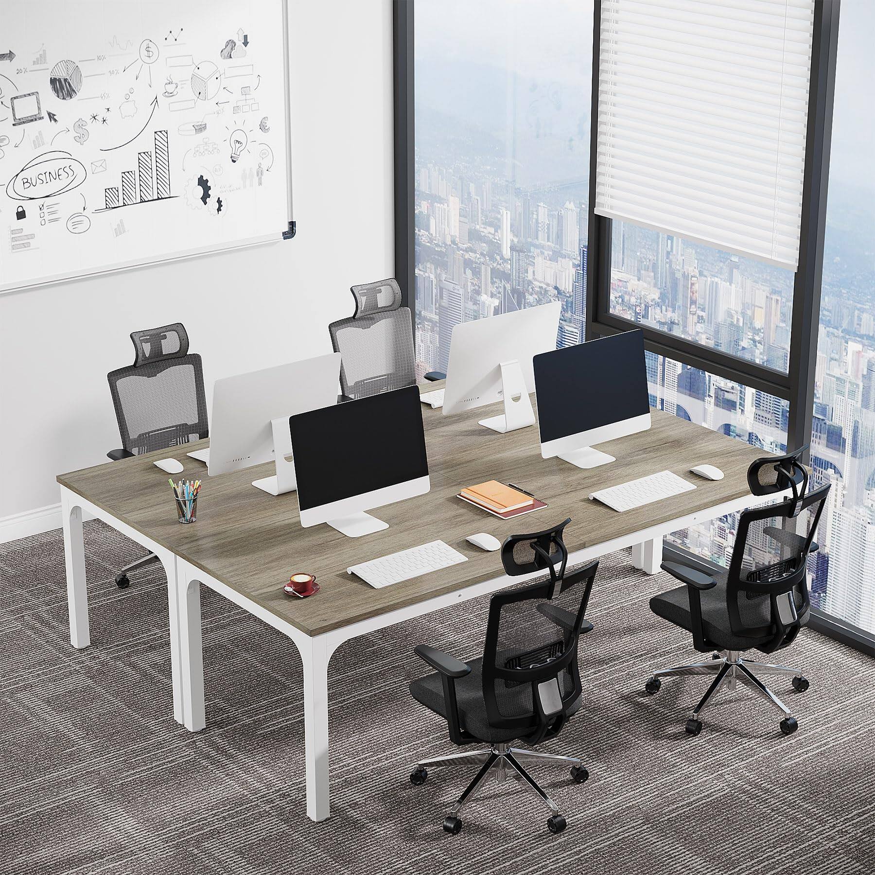Alt View 4. Tribesigns - 78.7-Inch Conference Table with Metal Frame and Adjustable Feet for Office Meeting Rooms - Grey.