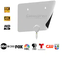 Cables Direct Online - Indoor Digital HDTV Antenna 8K/4K/1080p Support Superior Reception Range Multi Directional Reversible 50ft Cable - Black/White