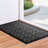 Front. G128 - 17 x 29.5 in Geometric Floral Door Mat, Non-Slip. - Grey.