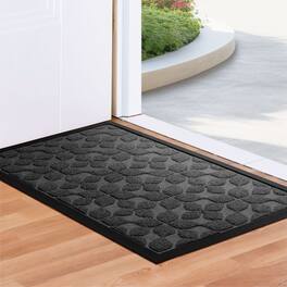 G128 - 17 x 29.5 in Geometric Floral Door Mat, Non-Slip - Gray