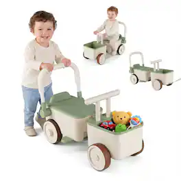 Gymax - 3-in-1 Kids Ride On Push Car Foot-to-Floor Sliding Car for Toddler w/ Rope - Green