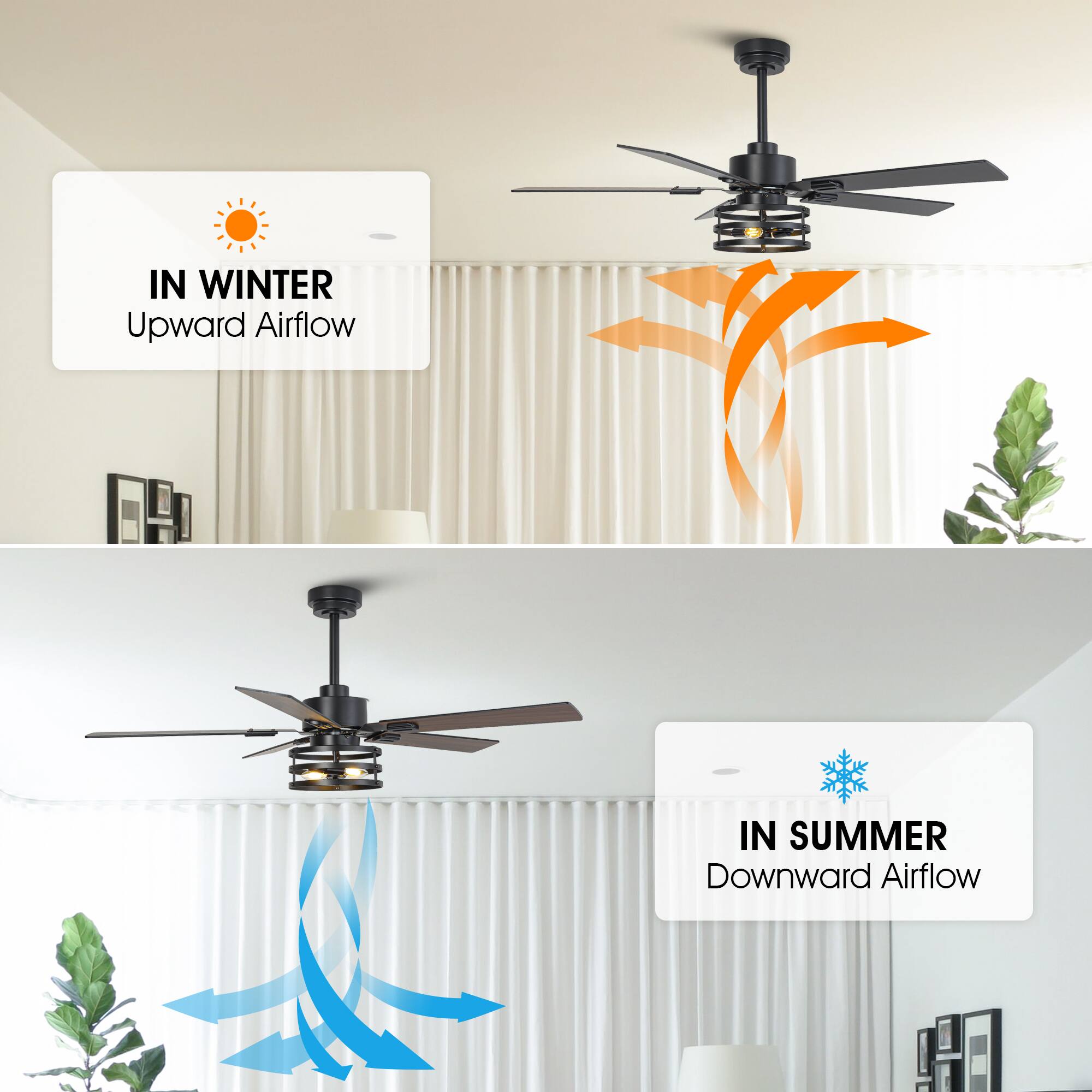 IN WINTER  
Upward Airflow  

IN SUMMER  
Downward Airflow