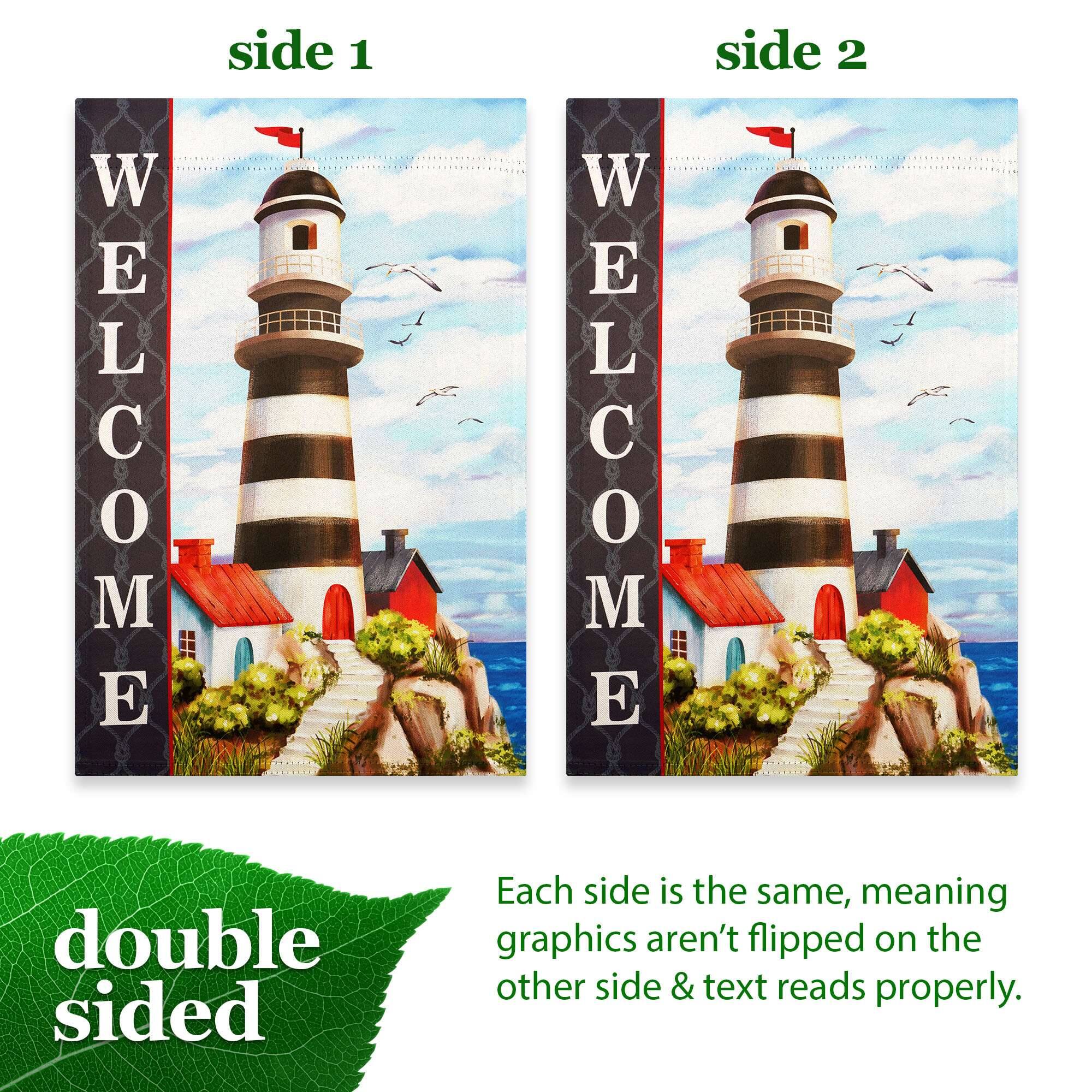 side 1 WELCOME  
side 2 WELCOME  

Each side is the same, meaning graphics aren't flipped on the other side & text reads properly.
