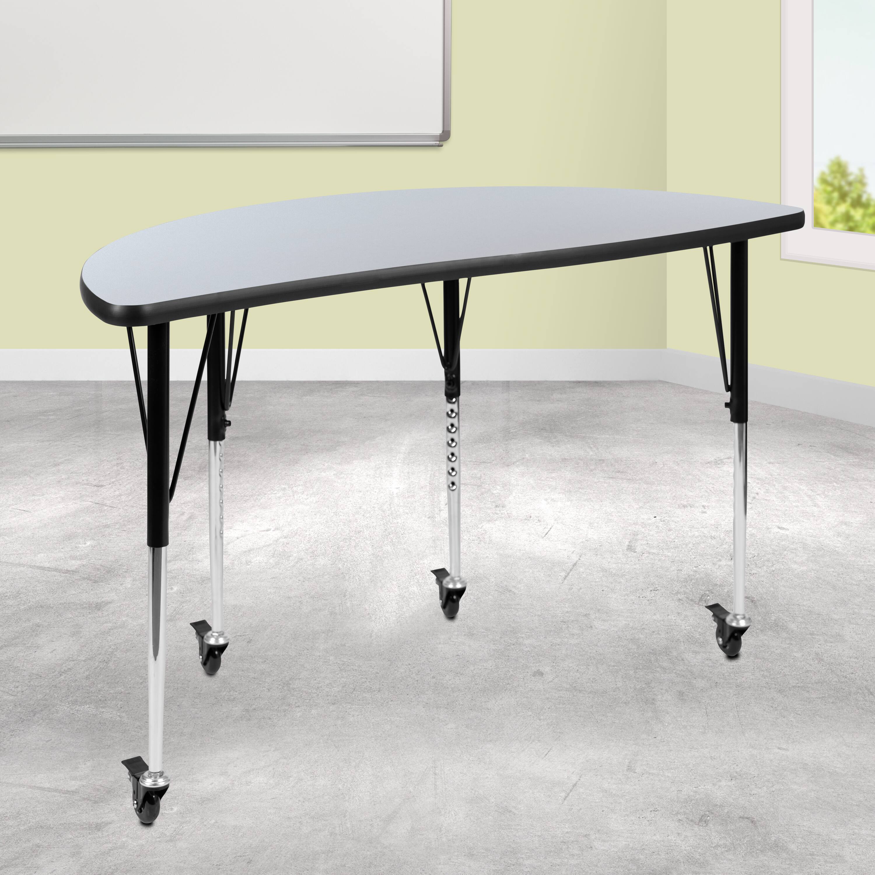 Alt View 1. Emma + Oliver - Mobile 47.5" Half Circle Wave Flexible Collaborative Adjustable Height Activity Table - Grey.
