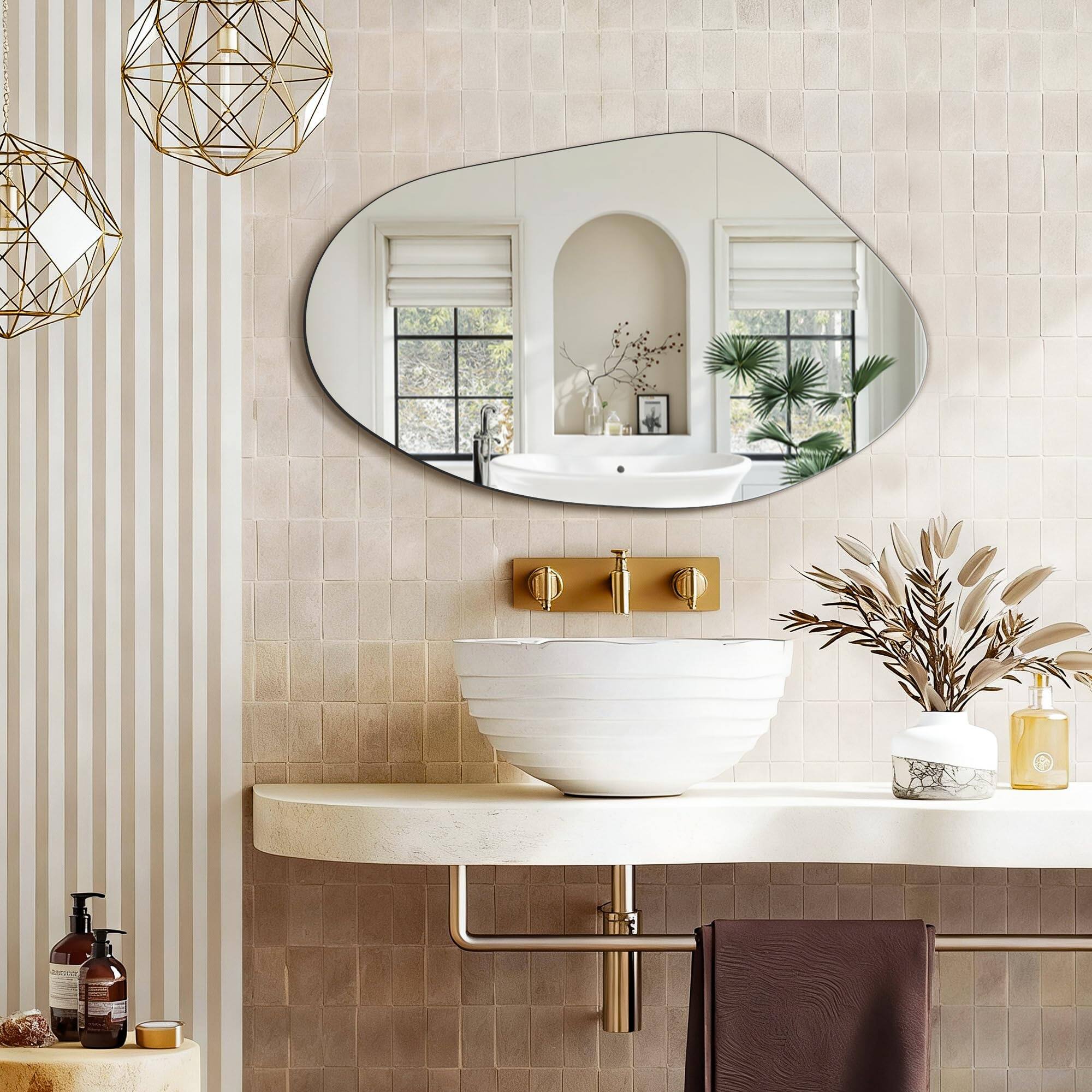 Alt View 6. Dapper Styles - Irregular Asymmetrical Wall Mirror 32 X 19 Modern Decorative For Entryway Bathroom Bedroom Living Room Dining - Frameless-32"L x 21"W.