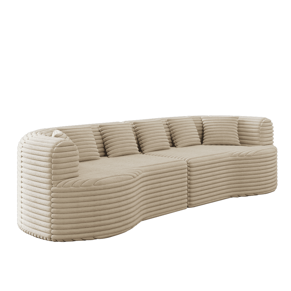 Alt View 9. Kadyn - 106.3" Curved Sectional Sofa, 4-Seater Corduroy Cloud Couch with 6 Pillows and Memory Foam - Beige.
