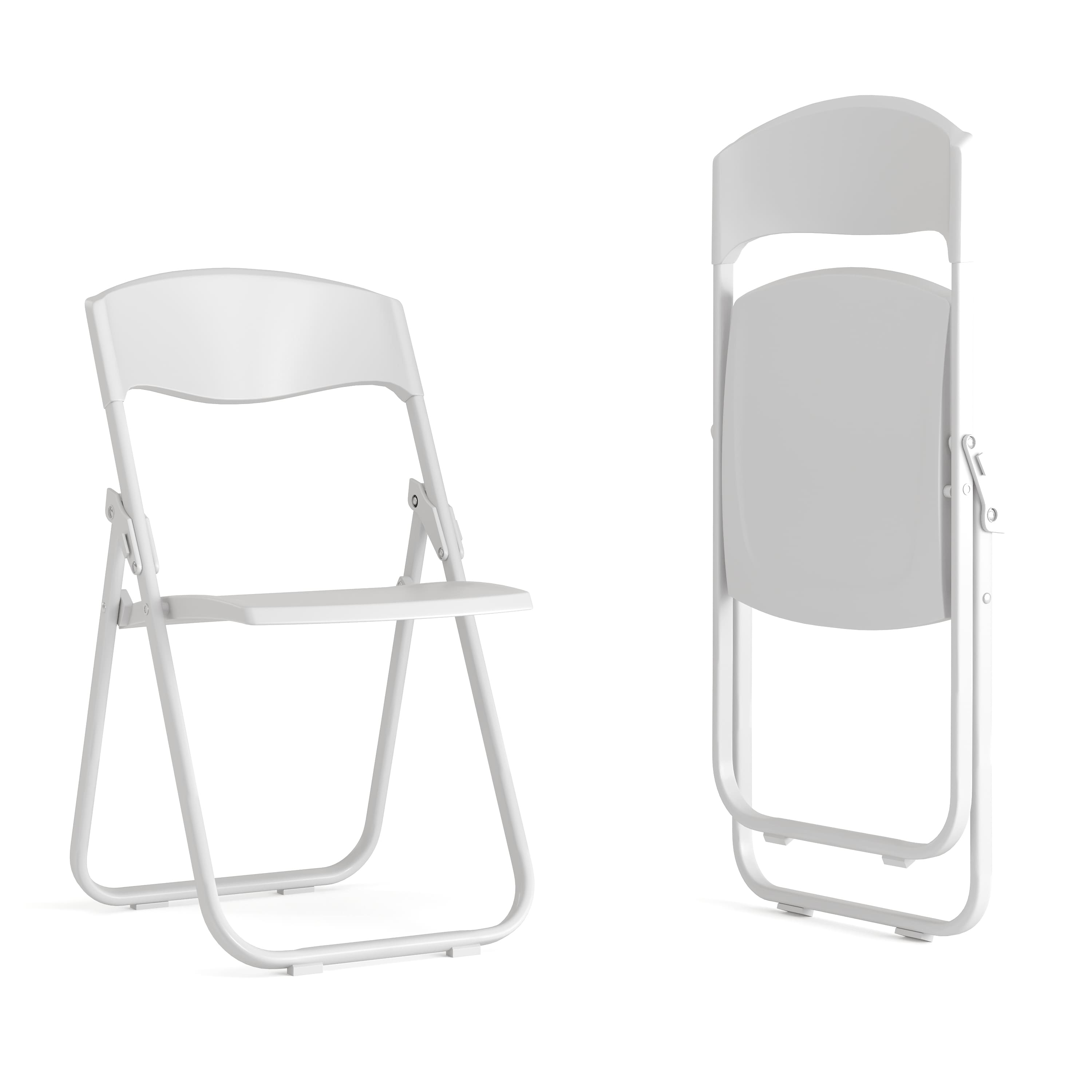 Emma + Oliver - 2 Pack Commercial Event Plastic Folding Chair with Ganging Brackets - White
