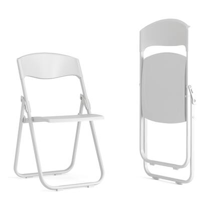 Front. Emma + Oliver - 2 Pack Commercial Event Plastic Folding Chair with Ganging Brackets - White.