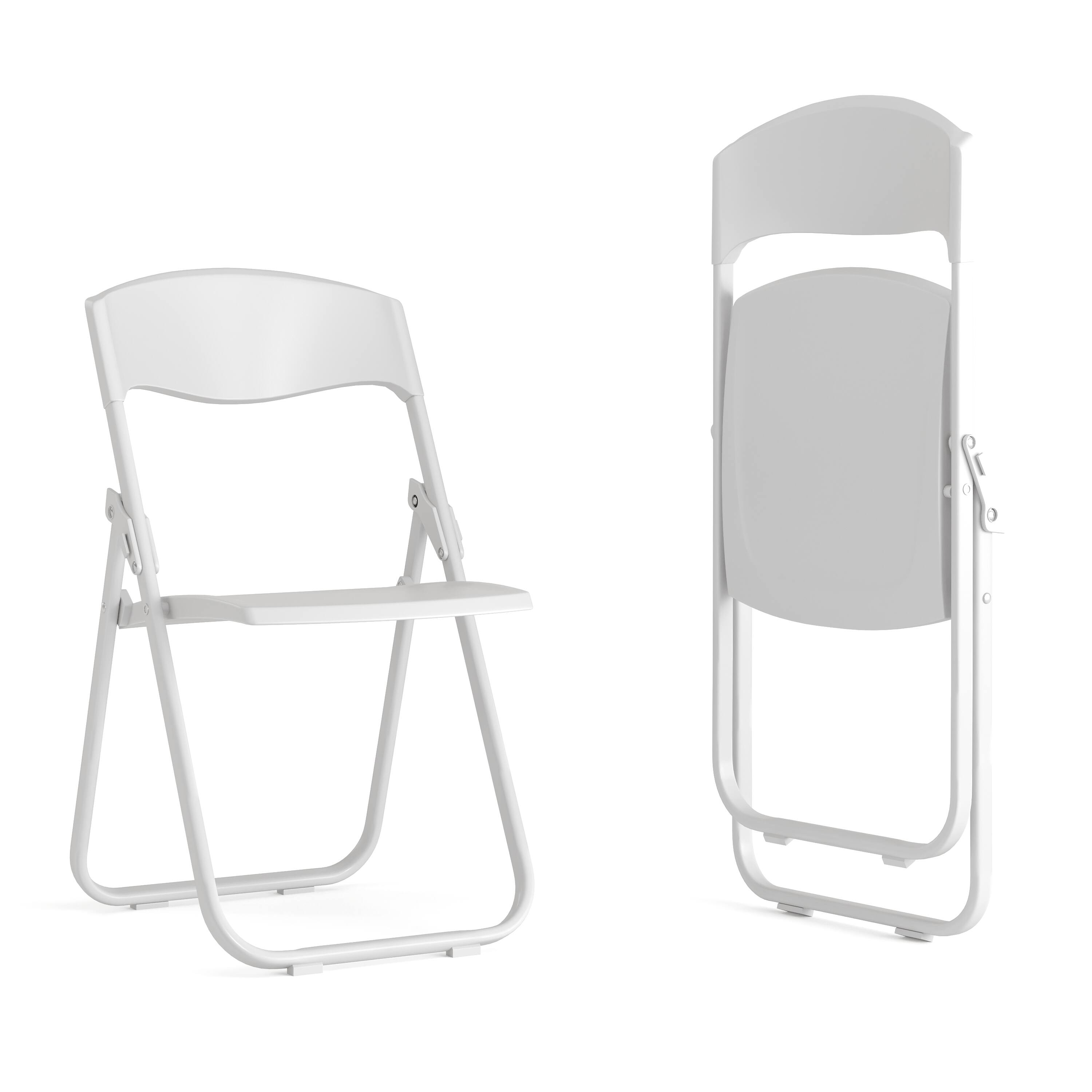 Front. Emma + Oliver - 2 Pack Commercial Event Plastic Folding Chair with Ganging Brackets - White.