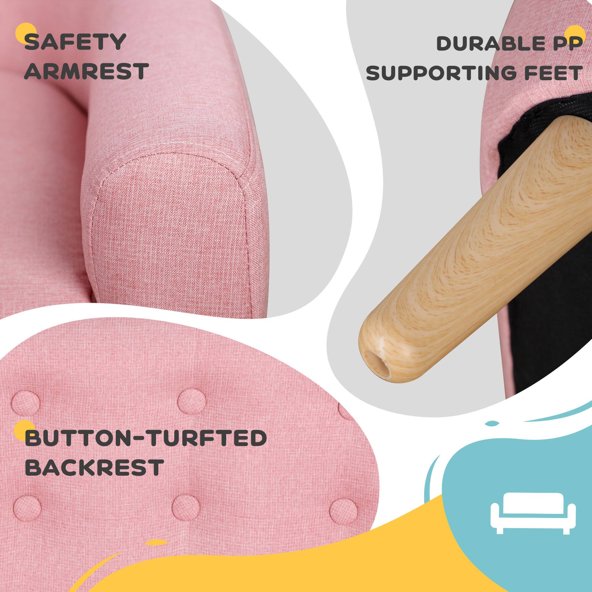 SAFETY ARMREST

DURABLE PP SUPPORTING FEET

BUTTON-TURFED BACKREST