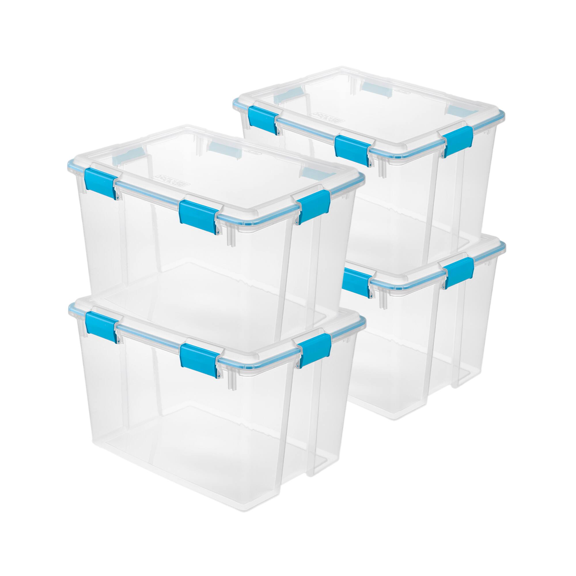 Front. Sterilite - Sterilite 80 Quart Gasket Box, Stackable Storage Bin with Latching Lid, 4 Pack.