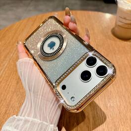 Dteck - Glitter Gradient Case for Apple iPhone 17 Pro Max with Diamond Camera Bezel, Magnetic Slim Shockproof Protective Cover - Gold