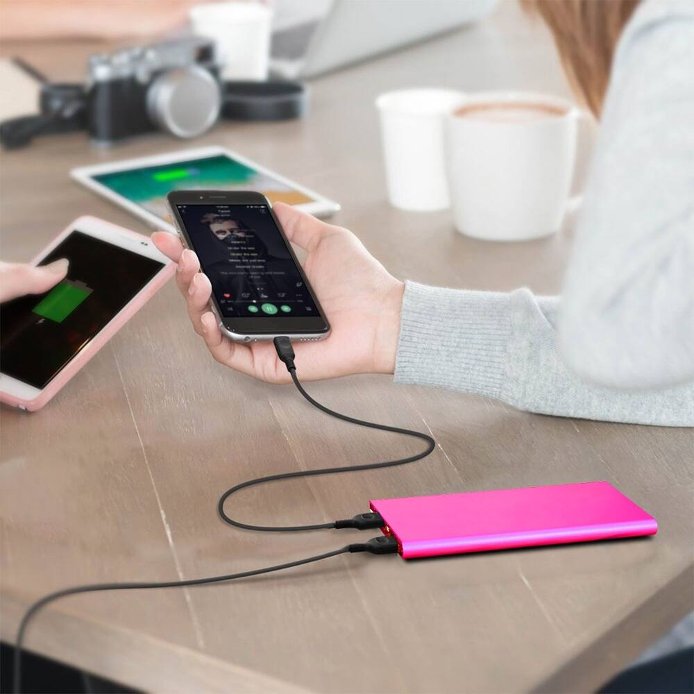 Back. Loheer - Loheer 20000mAh Ultra-Thin Power Bank, Dual USB Portable Charger, Hot Pink.