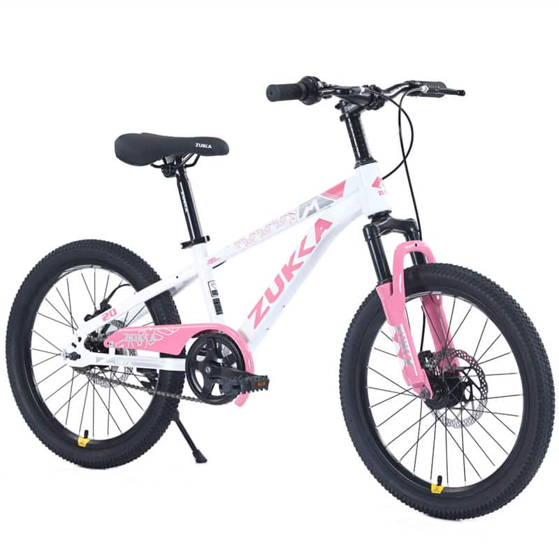 HTUTWOO - 20 Inch MTB Mountain Bike for Age 7-10 Years - , Durable Steel Frame, Front Suspension Fork, Double Disc Brakes - White+Pink