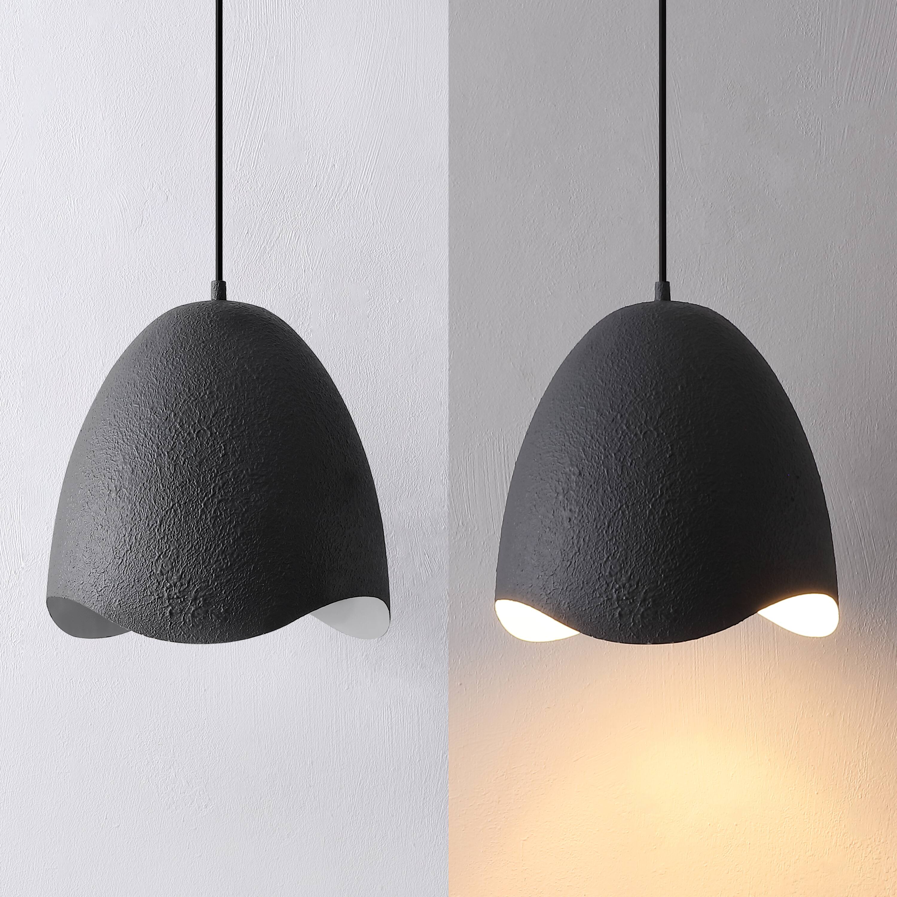 Alt View 3. Jonathan Y - Luella 11.75" 1-Light Bohemian Coastal Adjustable Plaster-Look Organic Scalloped Dome Metal LED Pendant, Dark Gray - Dark Gray.