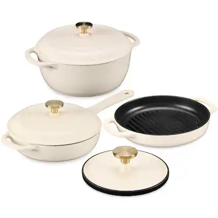Front. Best Choice Products - 6-Piece Enameled Cast Iron Cookware Set - Vanilla.