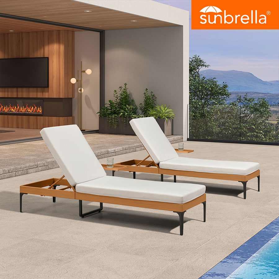 PURPLE LEAF - Outdoor Chaise Lounge Sunbrella Patio Lounge Chair Recliner and Cushion for Poolside Balcony Backyard - White price history on PriceWatchPro