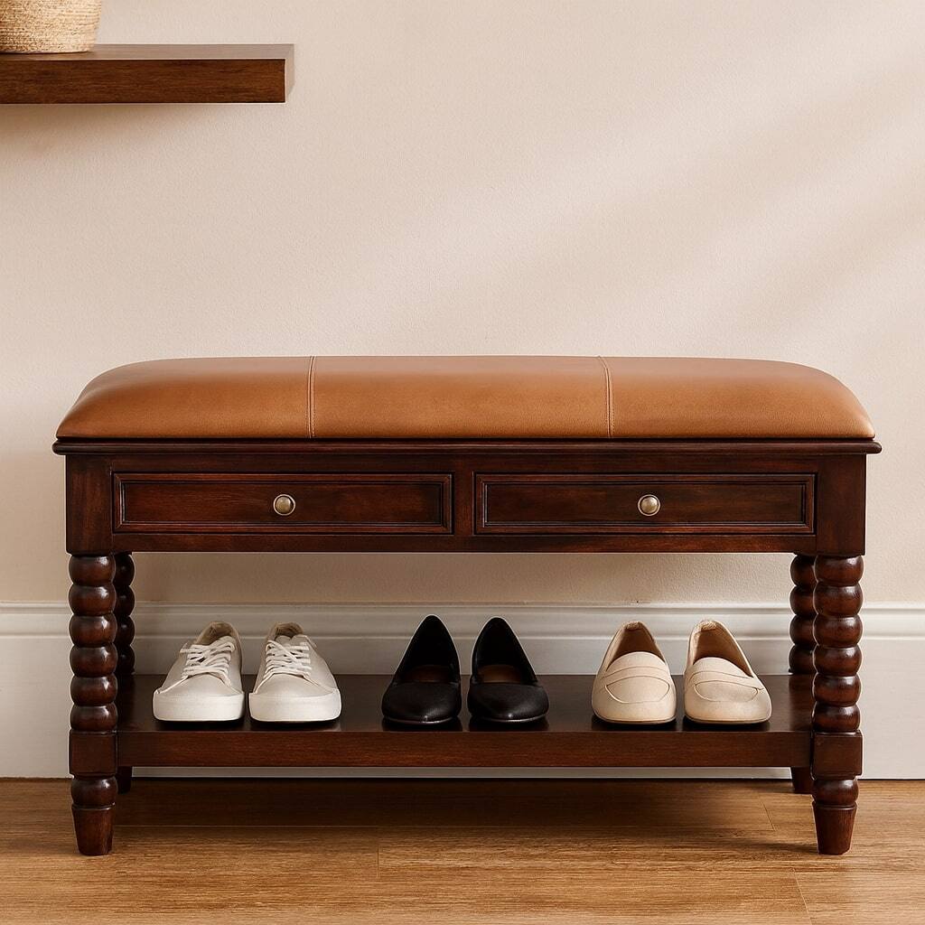 Alt View 6. Artisan Furniture - Artisan Furniture Solid Wood Barclay Storage Bench, Brown, 2 Drawers - Brown.