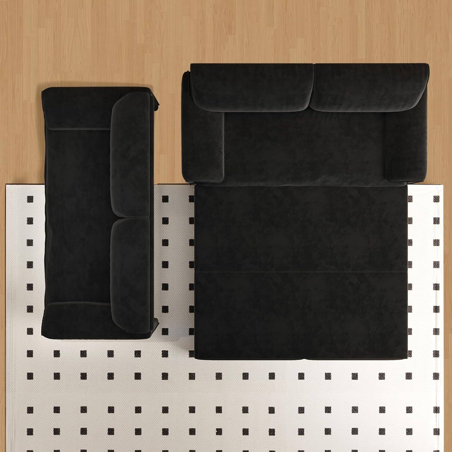 Alt View 5. Trinkets Crazed - 66" Queen Size Sofa Bed, 3 in 1 Convertible Pull Out Sleeper Sofa with Thicked Cushions and Side Storage - black.