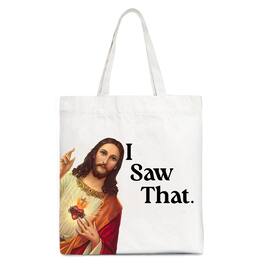 OrnamentallyYou - Jesus I Saw That Canvas Tote Bag, Whimsical Christians Gift Shopper - White