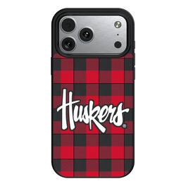 Keyscaper - NCAA - Nebraska Huskers Plaid Magnetic Bump iPhone Case - 15 - Black