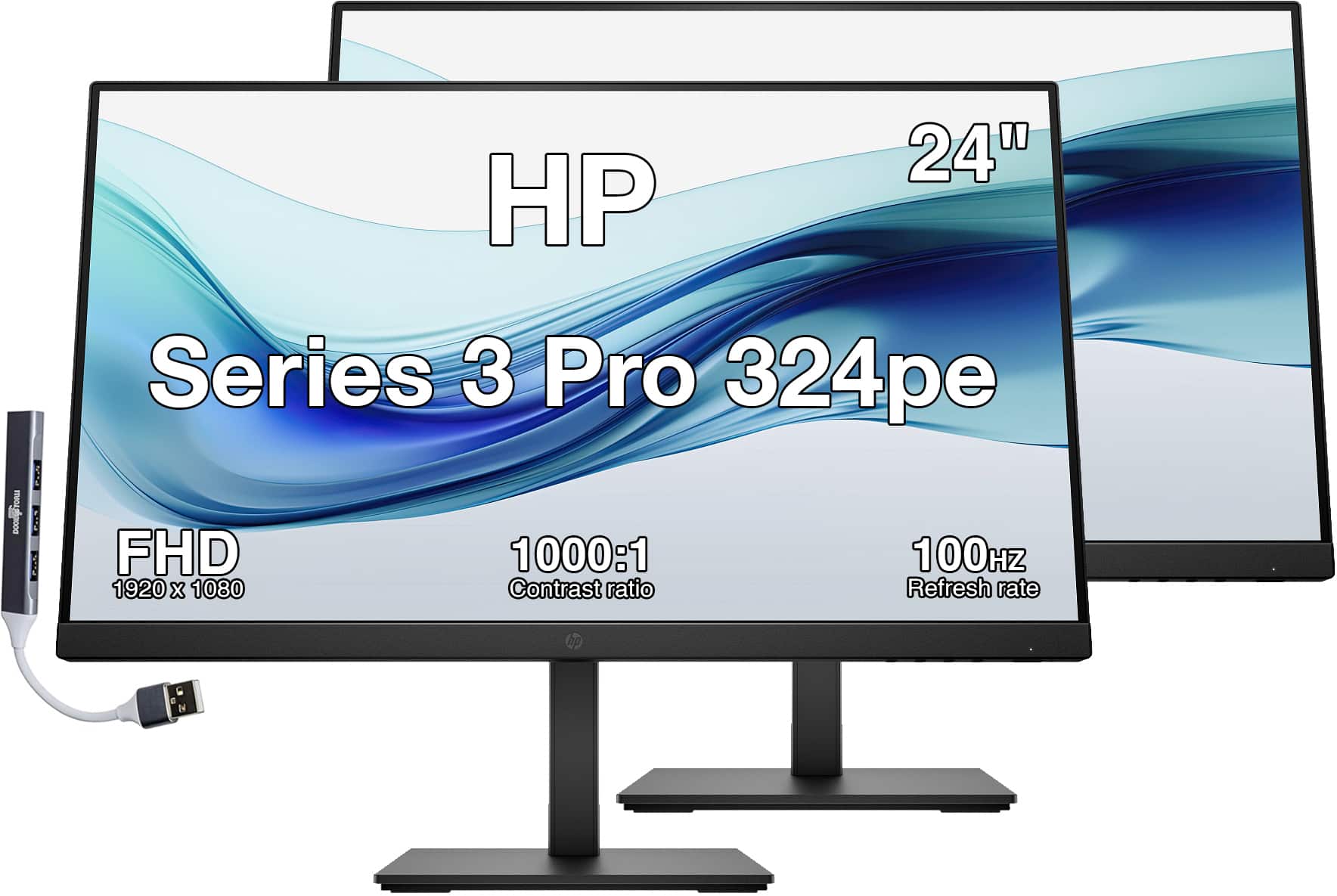 HP - Series 3 Pro 324pe 24" FHD IPS Monitor, 5ms Response Time, Anti-Glare, HDMI & DKZ Hub (B1GM5AA#ABA) 2 Pack - Black