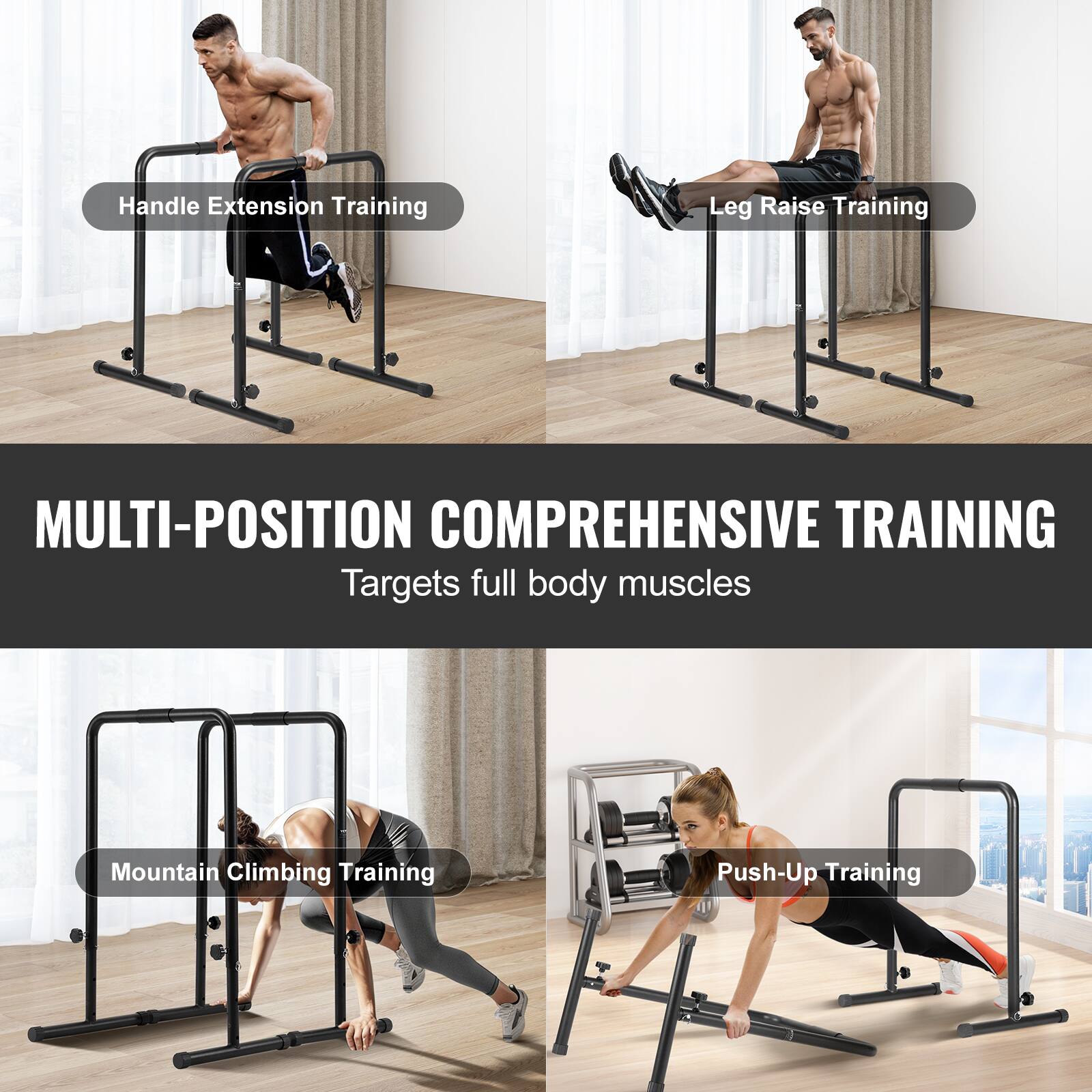 Handle Extension Training  
Leg Raise Training  
MULTI-POSITION COMPREHENSIVE TRAINING  
Targets full body muscles  
Mountain Climbing Training  
Push-Up Training