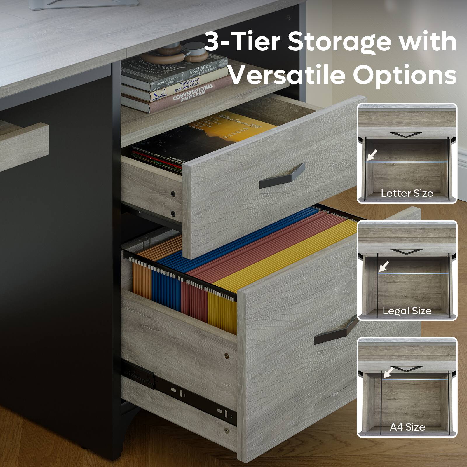 3-Tier Storage with Versatile Options

- Letter Size
- Legal Size
- A4 Size