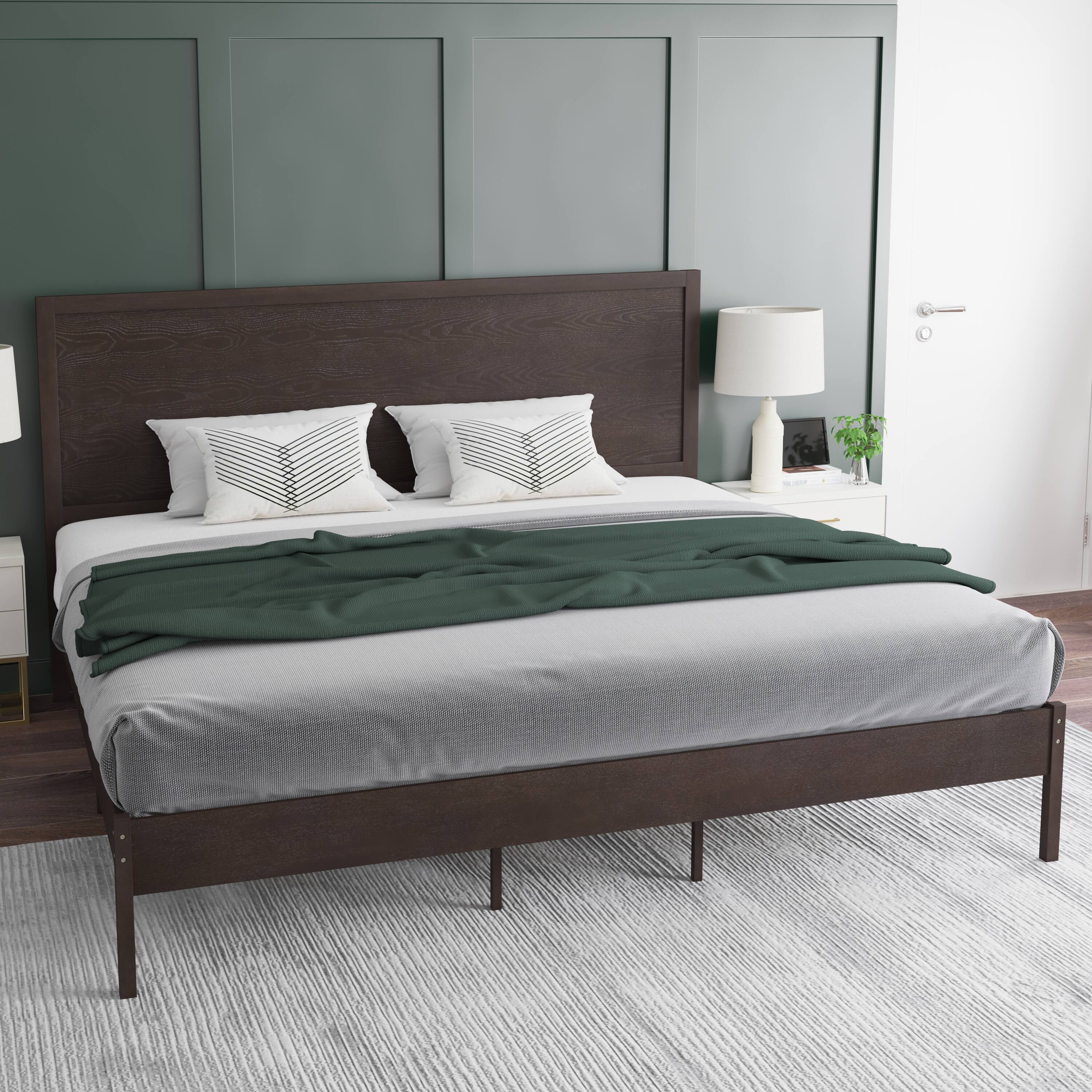 Alt View 4. Emma + Oliver - Ashton Classic Wooden Platform Bed with Headboard - Dark Brown.