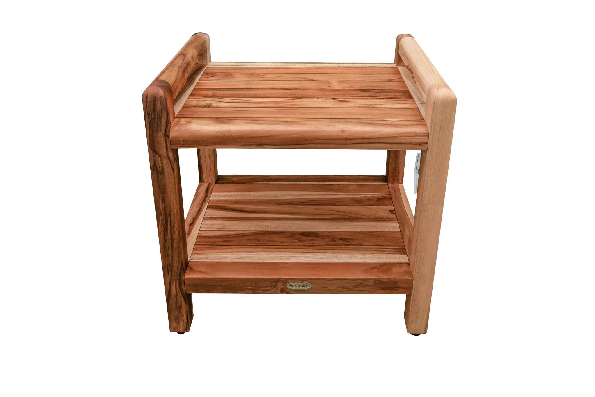 Angle. EcoDecors - EcoDecors Eleganto EarthyTeak 20" Teak Bench, Shelf, LiftAide Arms - EarthyTeak.