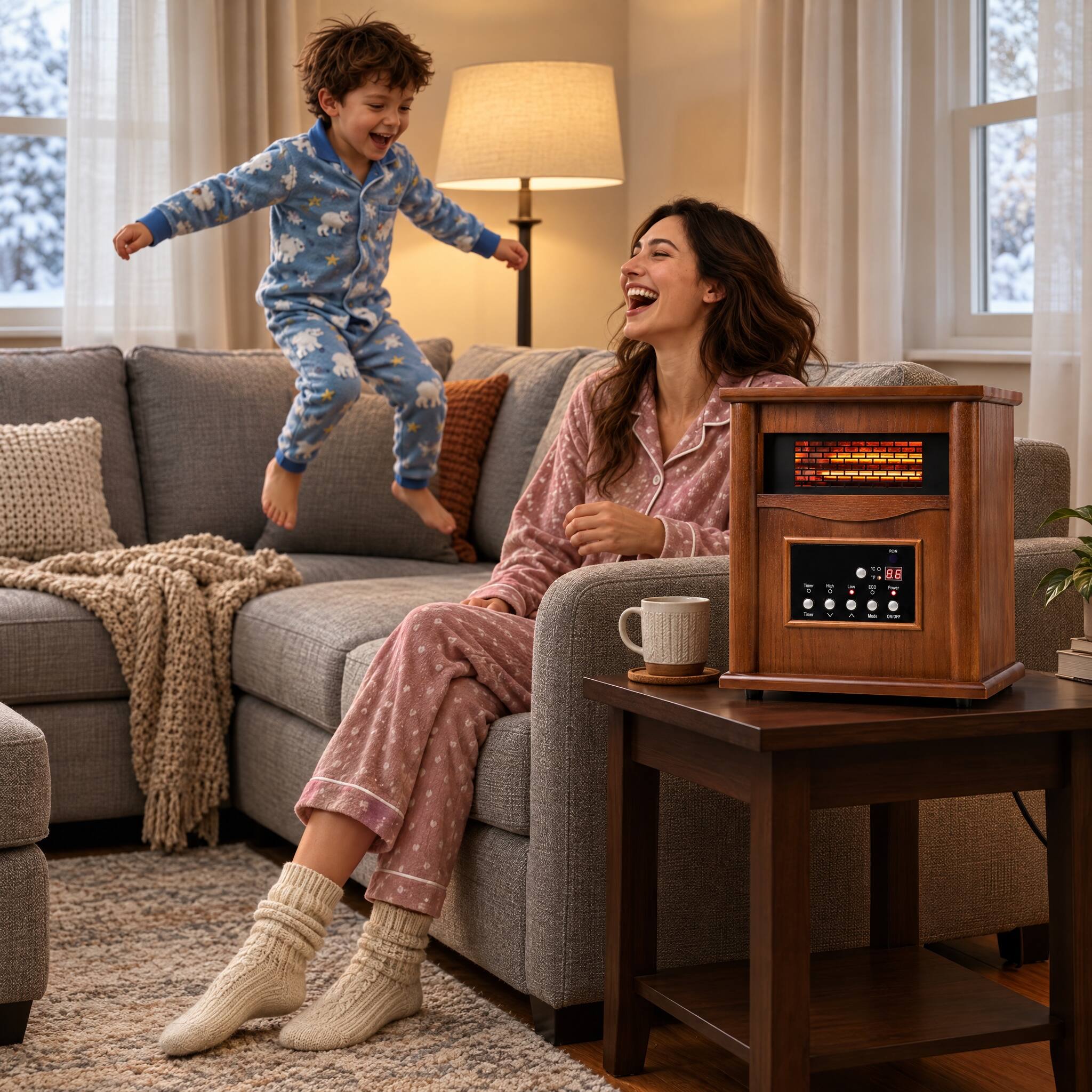 Back. Airo Comfort - Electric Infrared Space Heater – 1500W Quartz Heater for Indoor Use with Remote Control in Light - Light.