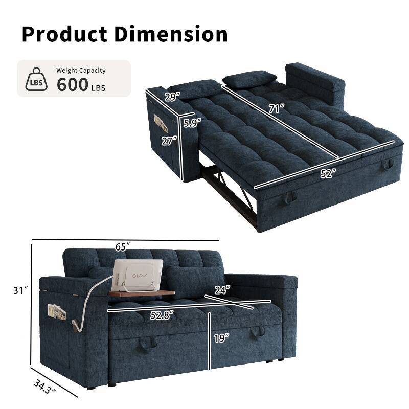 Product Dimension  
Weight Capacity: 600 LBS  

- 71" (Length)  
- 52" (Width)  
- 29" (Height)  
- 5.9" (Depth)  
- 27" (Depth)  

- 65" (Length)  
- 31" (Height)  
- 24" (Depth)  
- 19" (Depth)  
- 52.8" (Width)  
- 34.3" (Height)
