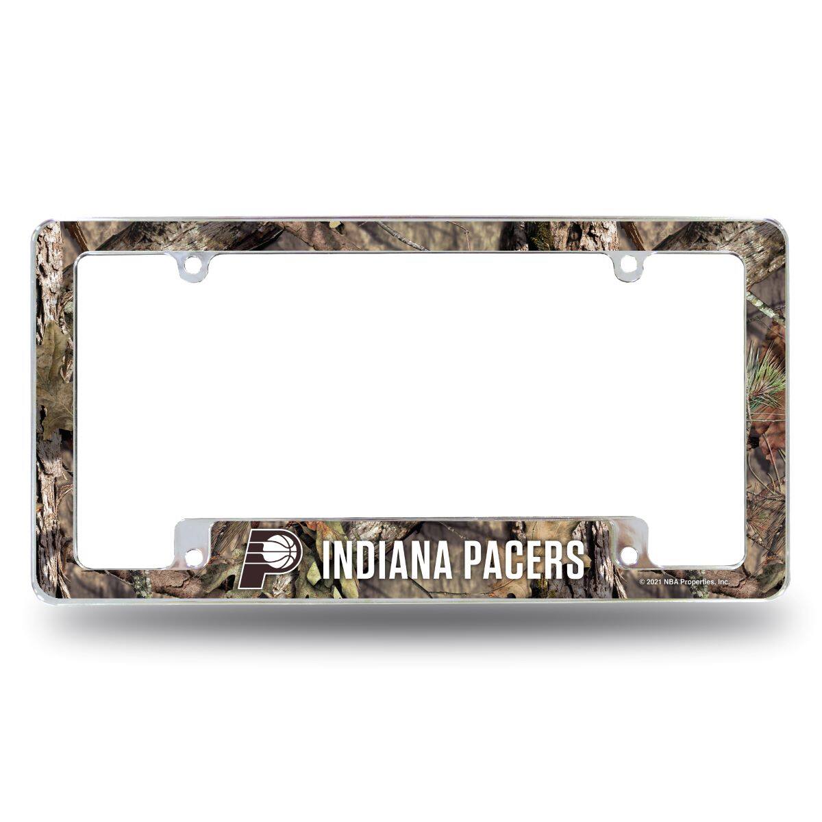 Indiana Pacers Chrome Metal License Plate Frame with Bold Mossy Oak Camouflaged Camo Design