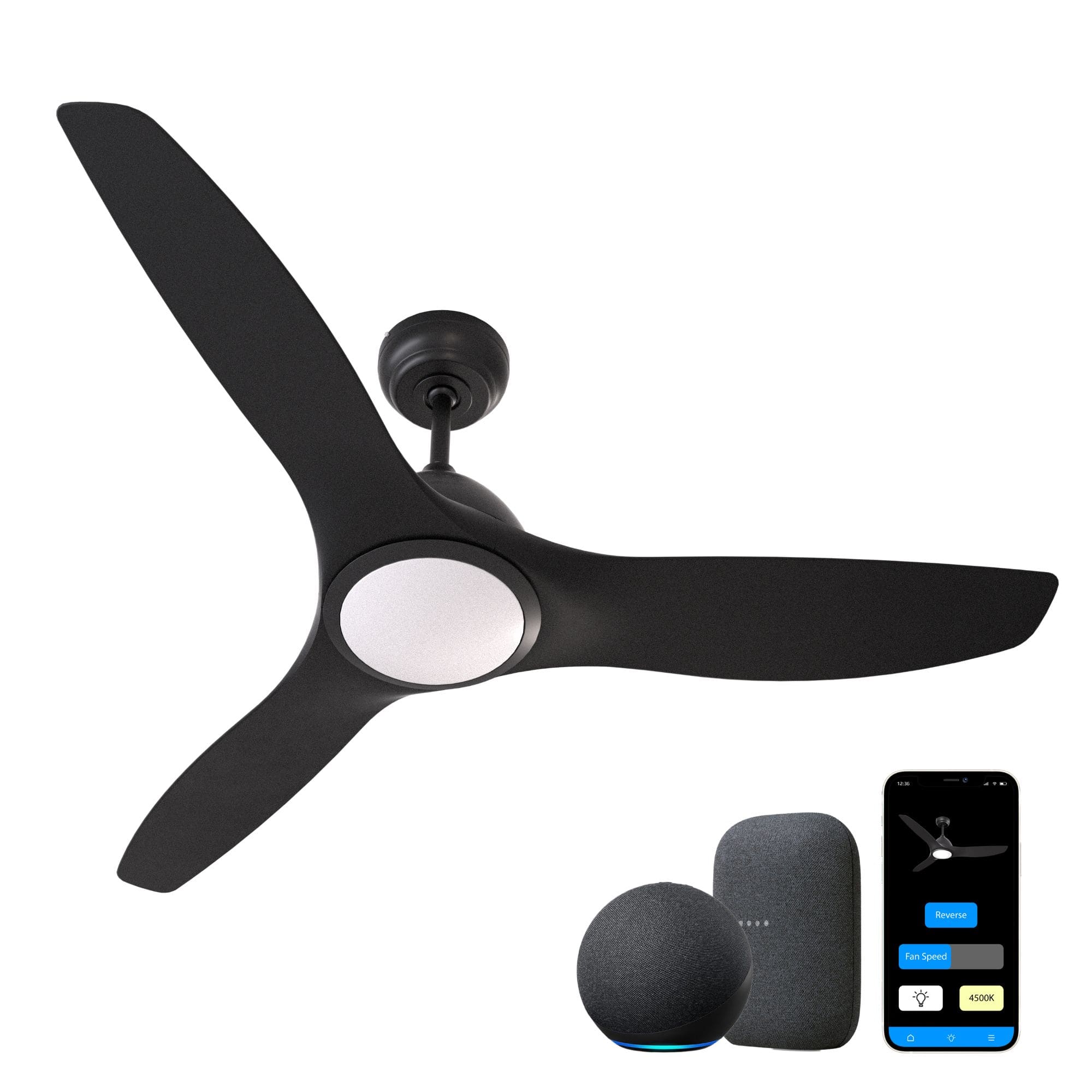 ProMounts - All Seasons 52" Ceiling Fan with Light, Reversible - Black
