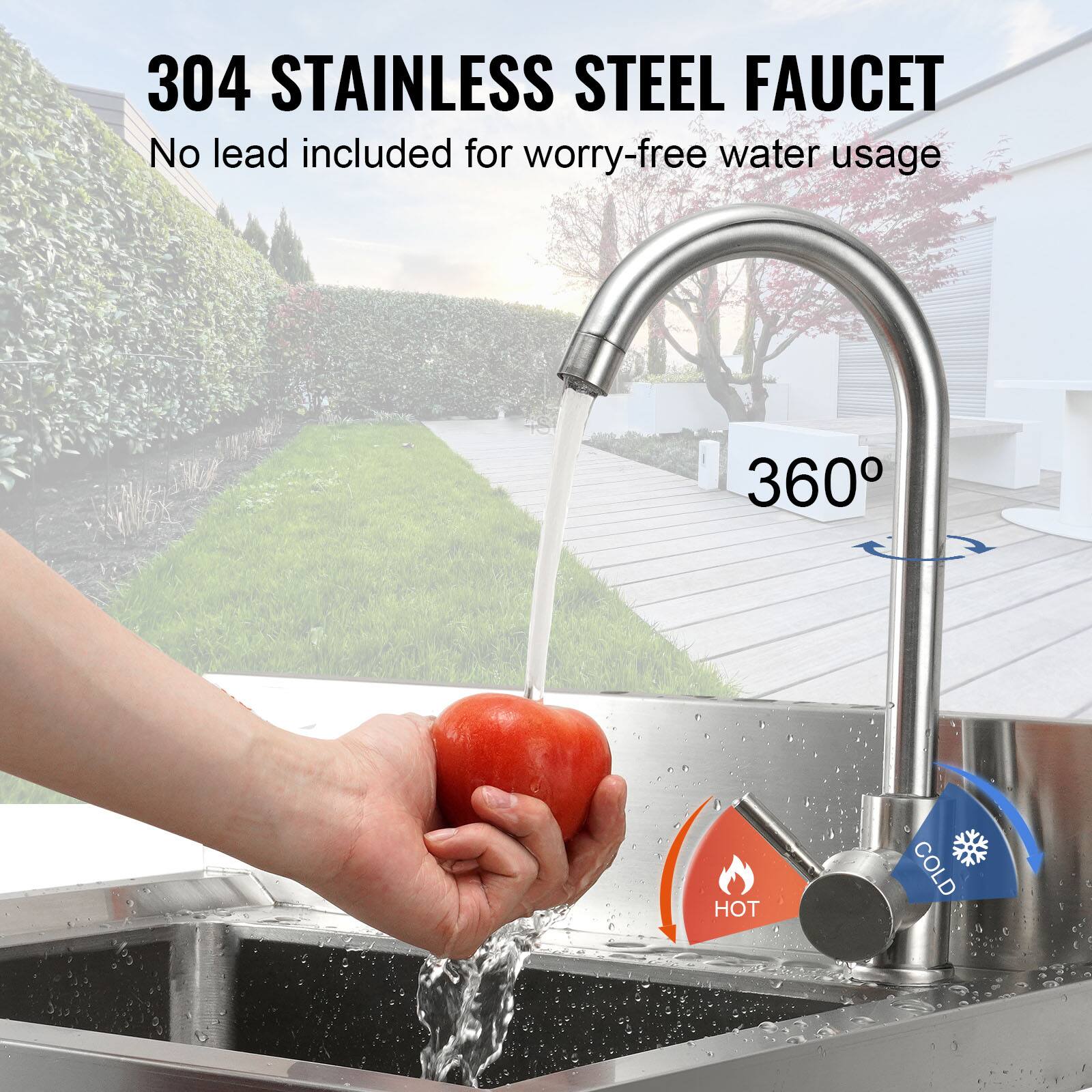 304 STAINLESS STEEL FAUCET, No lead included for worry-free water usage, 360° HOT COLD.