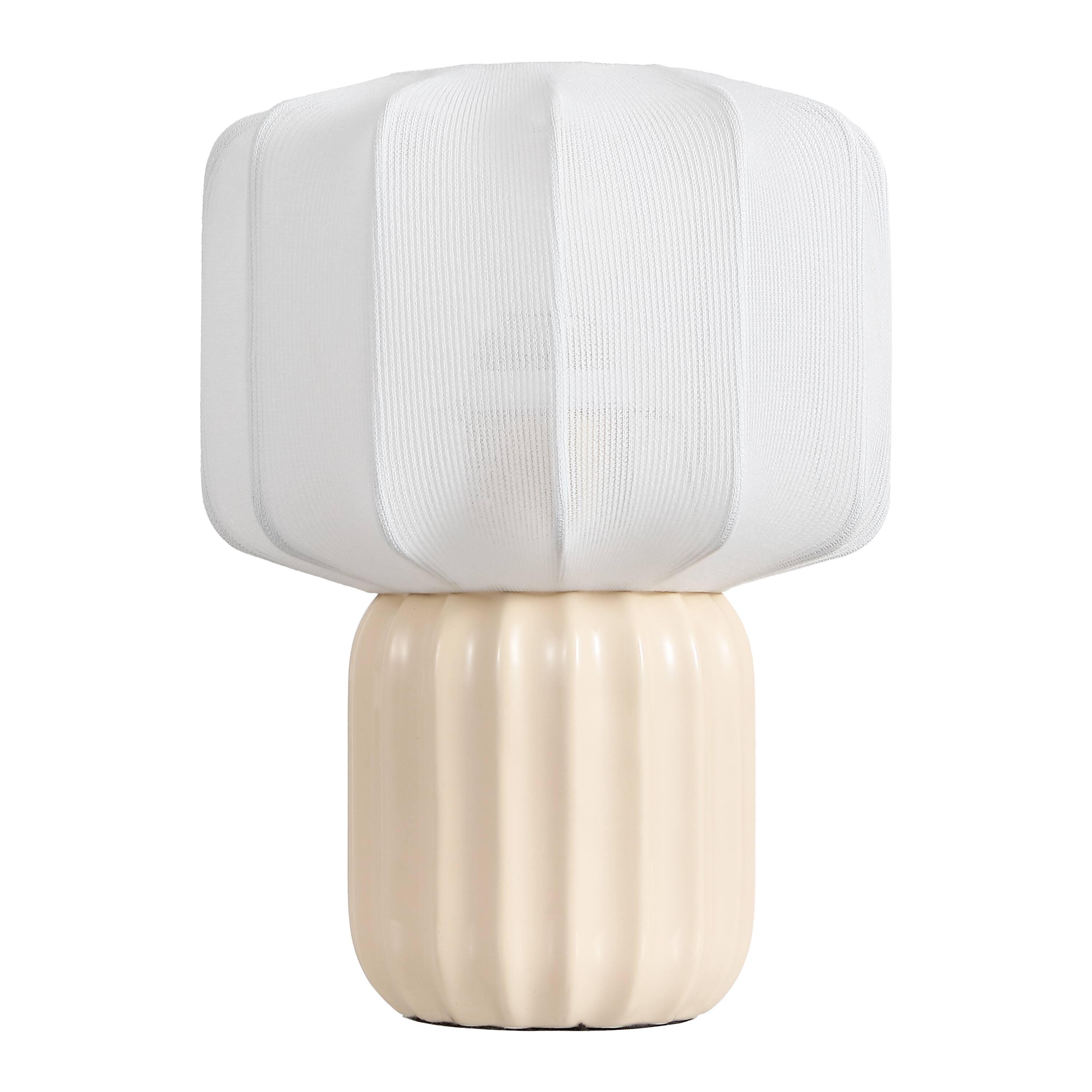Alt View 7. Jonathan Y - Leola 10 in. Modern Contemporary Ceramic Fluted Mini with Ribbed Cocoon Pumpkin Shade LED Table Lamp, Almond/White - Almond.