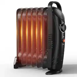 Vaczon - 700W 7-Fin Oil Filled Electric Space Heater with Adjustable Thermostat, Overheat Protection, Power Indicator Light - Black