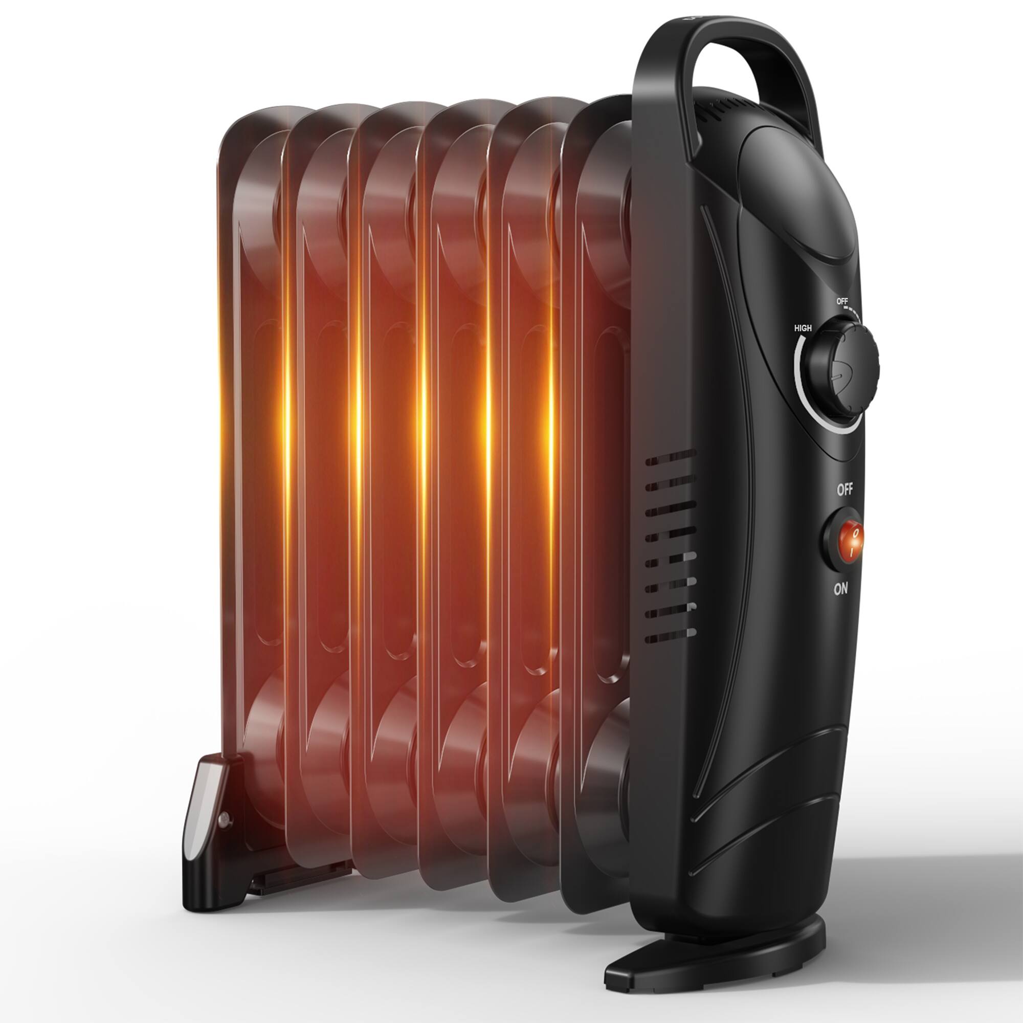 Front. Vaczon - 700W 7-Fin Oil Filled Electric Space Heater with Adjustable Thermostat, Overheat Protection, Power Indicator Light - Black.
