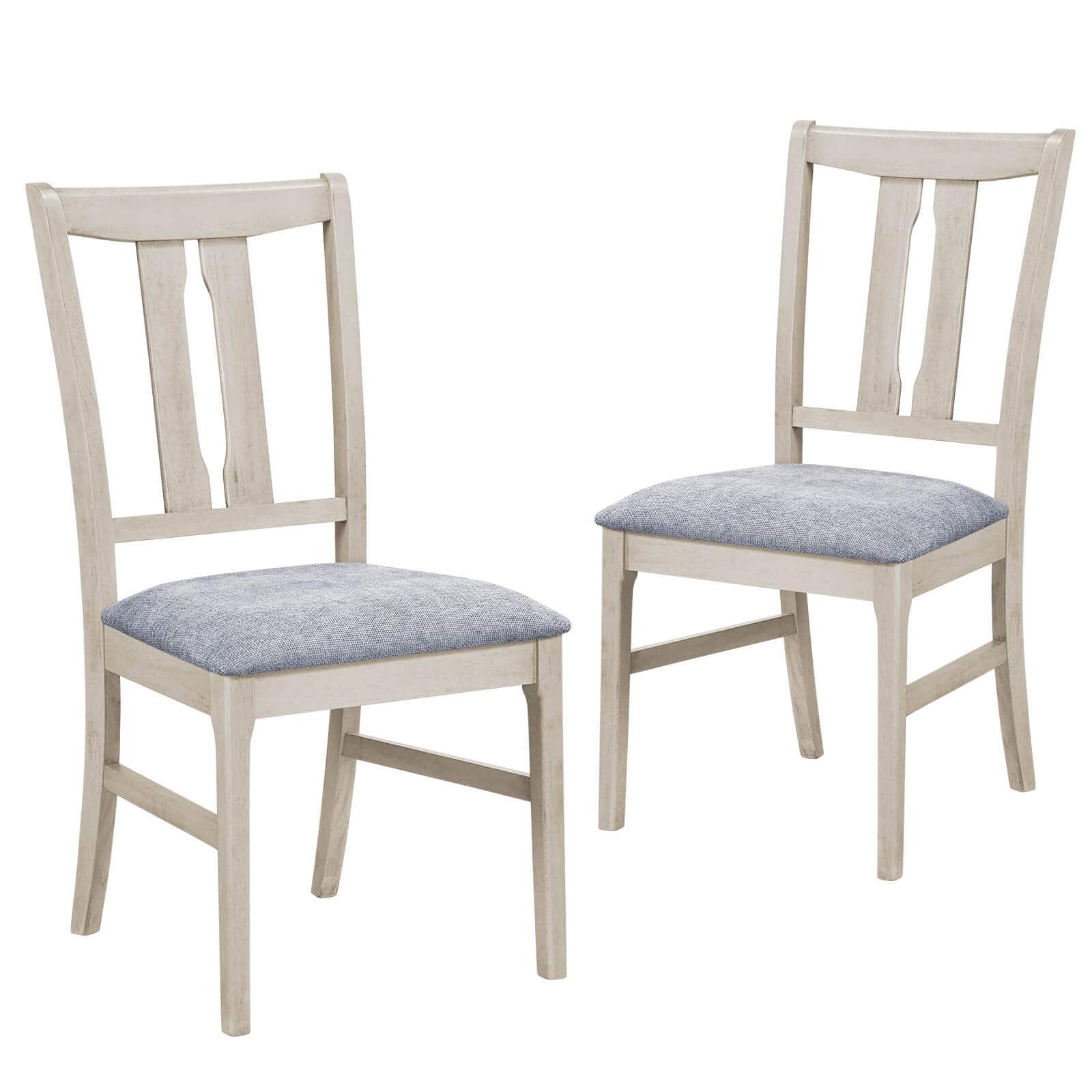 Costway - 2PCS Wooden Dining Chairs Fabric Upholstered Kitchen Chairs with High Curved Back - Gray + White