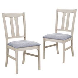 Costway - 2PCS Wooden Dining Chairs Fabric Upholstered Kitchen Chairs with High Curved Back - Gray + White