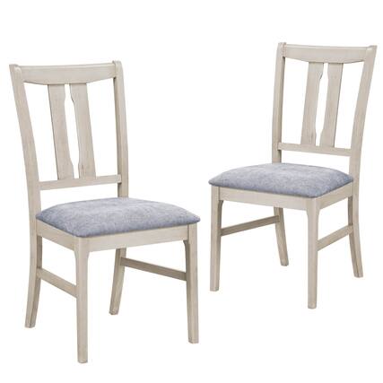 Front. Costway - Costway 2PCS Wooden Dining Chairs Fabric Upholstered Kitchen Chairs with High Curved Back - Gray + White.