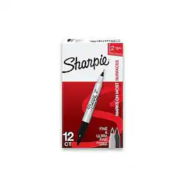 Sharpie - Permanent Markers, Twin Tip, 12/Pack - Black