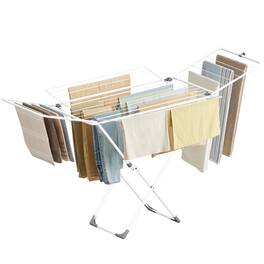 Songmics Home - Clothes Drying Rack, Metal Laundry Drying Rack, Foldable, Space-Saving, Free-Standing Airer, with 4 Gullwings - White