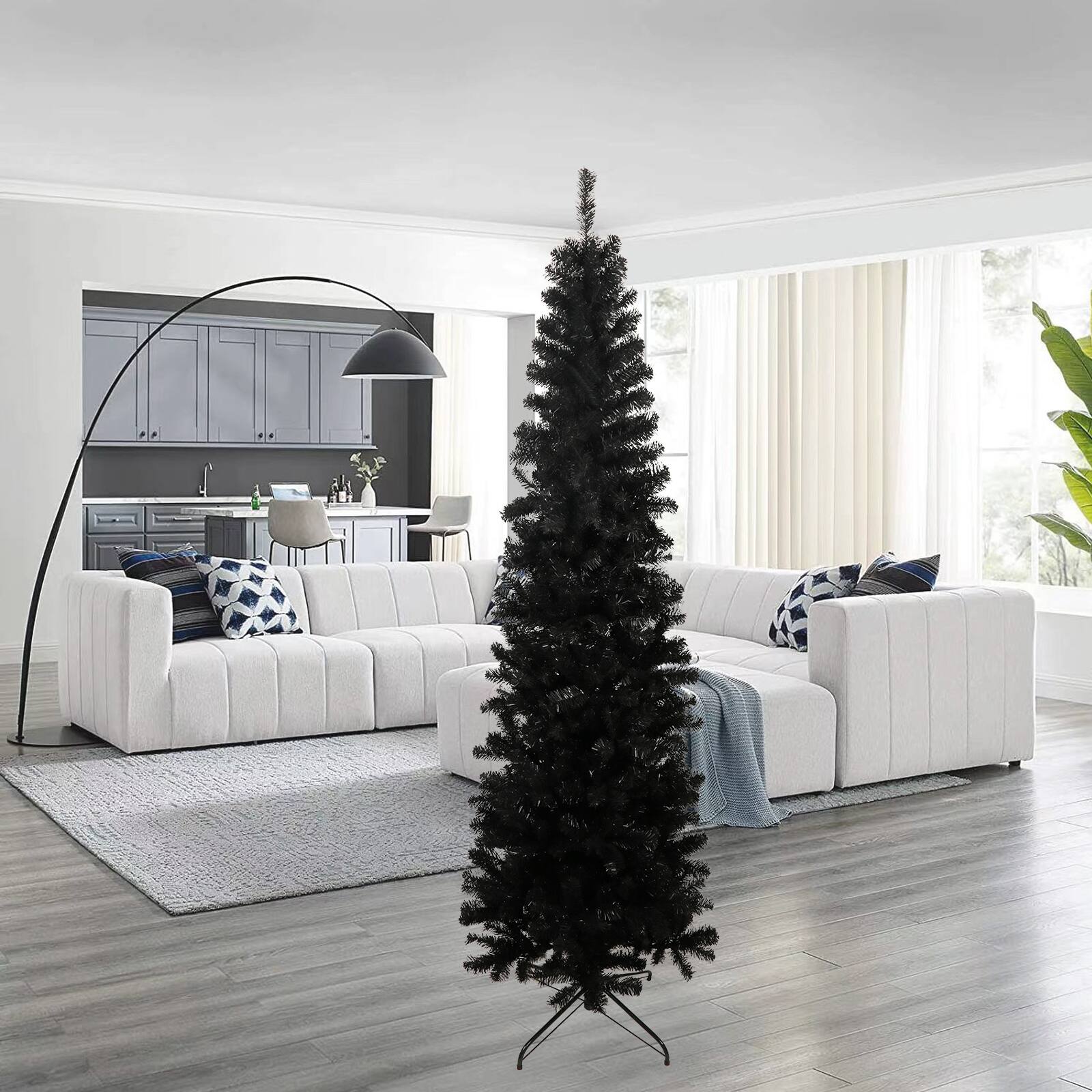Alt View 2. Spaco - Spaco 7.5FT Slim Artificial Christmas Tree, Foldable Metal Stand, Black - Black.