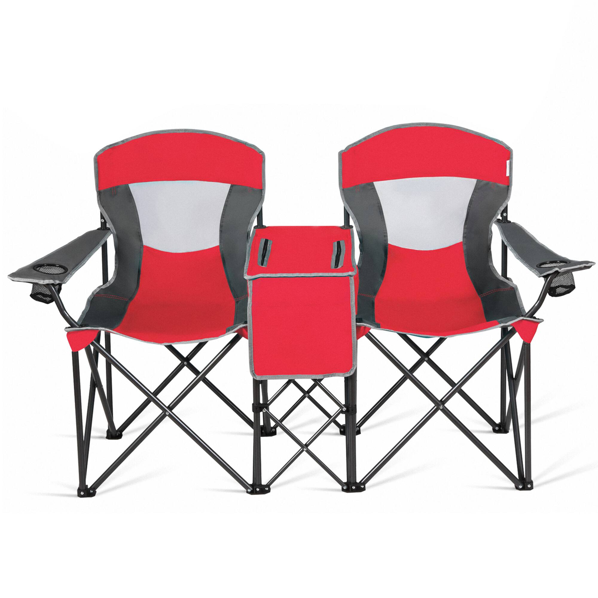 Alt View 4. Gymax - Gymax Folding 2-person Camping Chairs Double Sunshade Chairs w/ Canopy Red - Red.