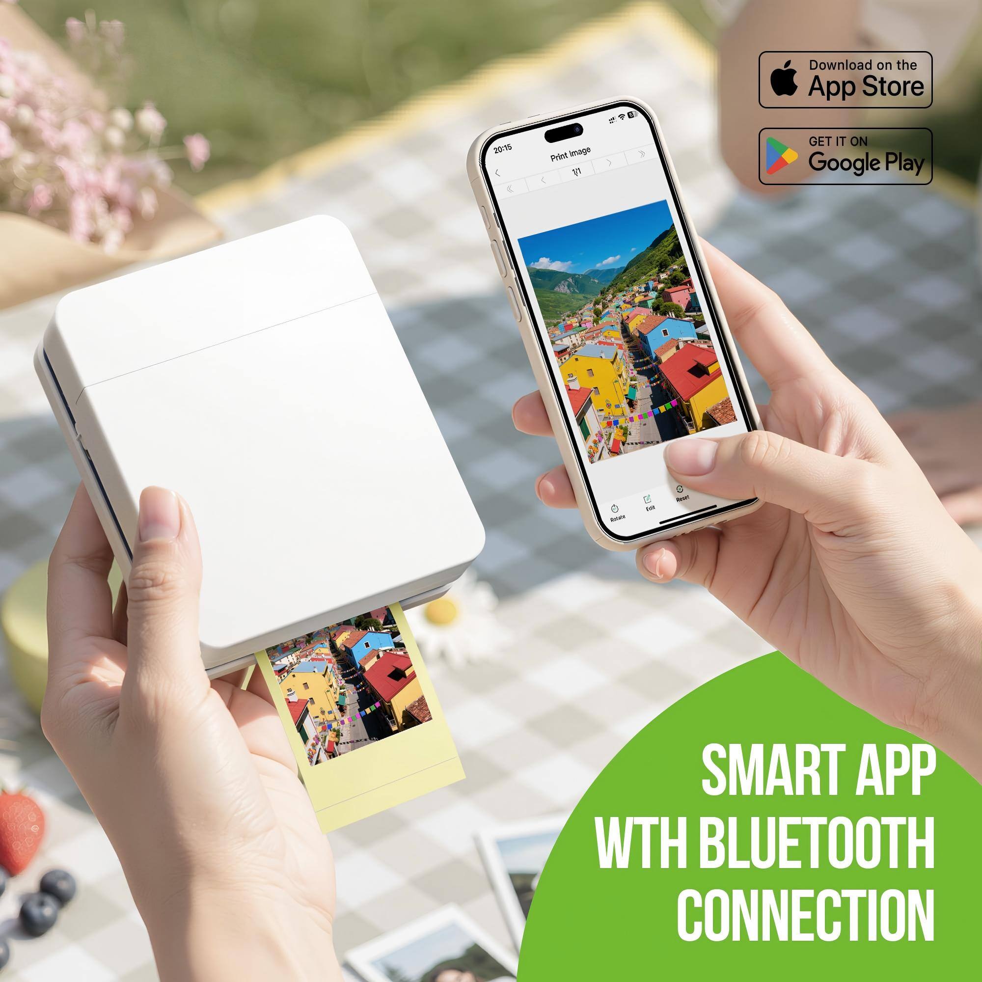 Download on the App Store  
20:79  
4 C Print image 11  
1 3  
GET IT ON Google Play  
- 15 - C - C  
SMART APP WITH BLUETOOTH CONNECTION
