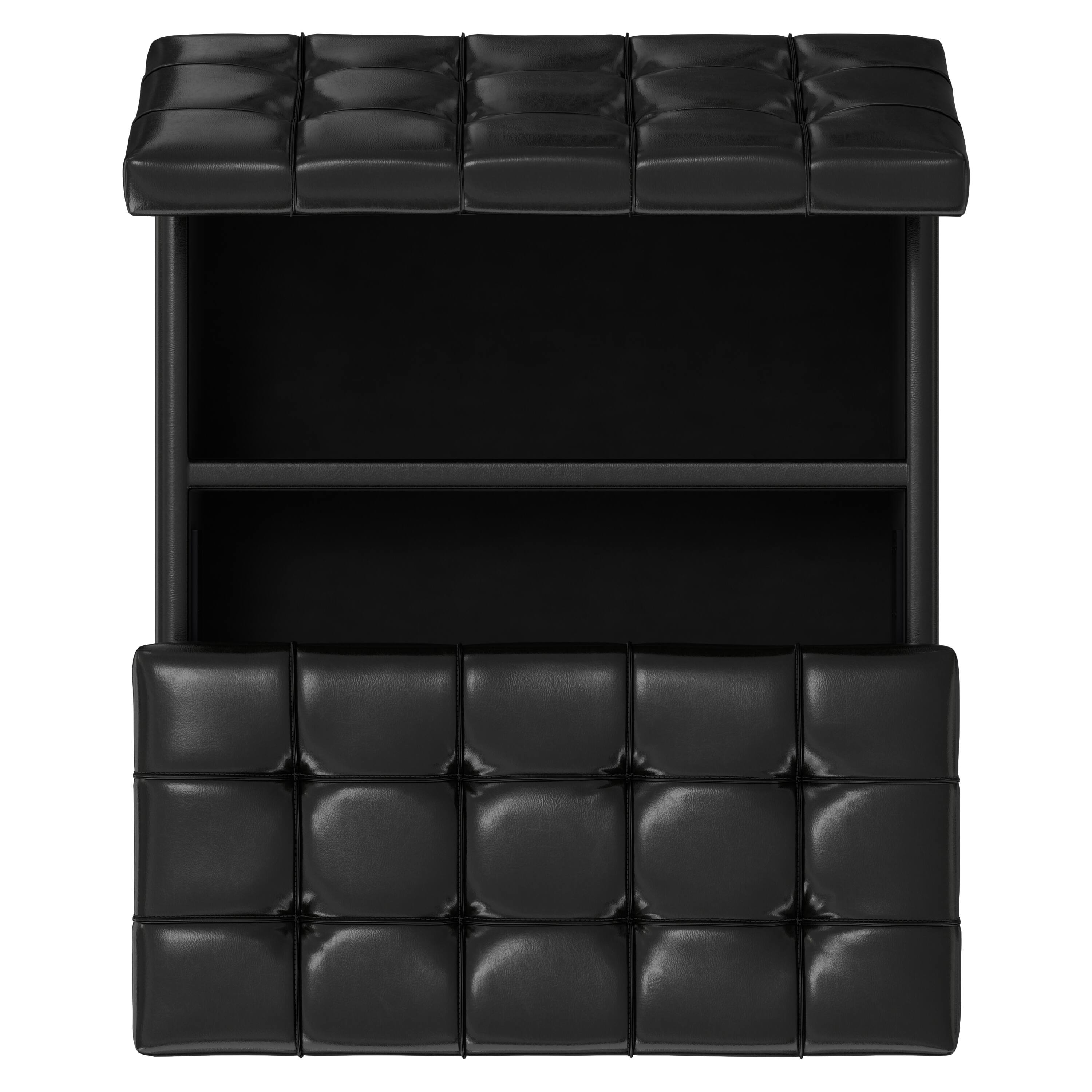 Alt View 4. Simpli Home - Harrison 30 inch Wide Small Square Coffee Table Storage Ottoman in Midnight Black Vegan Leather - Midnight Black.